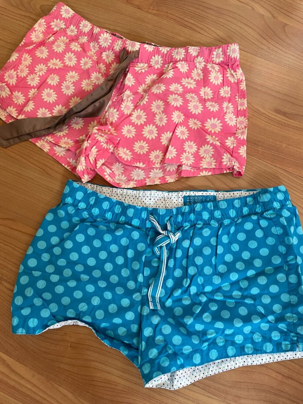100% Cotton XHILARATION Pink Daisy -AND- Blue Polka Dot Vintage Lounge Shorts